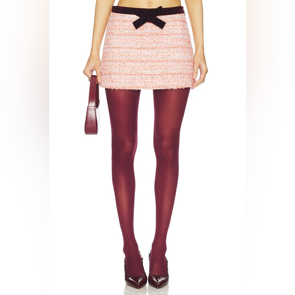 Maude Club Wendy Skirt in Salmon Boucle Tweed Mini Skirt with Bow Size S NWT